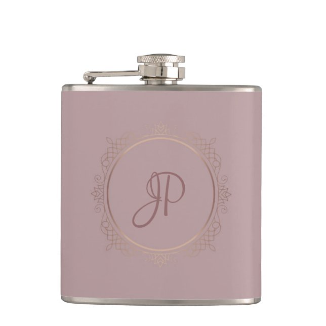 Rose Gold Monogram Elegant Custom Template Flask (Front)