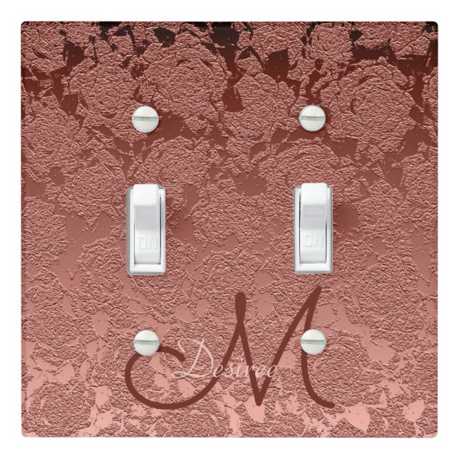 Rose Gold Monogram Elegant Floral Art Pattern Light Switch Cover (In Situ)