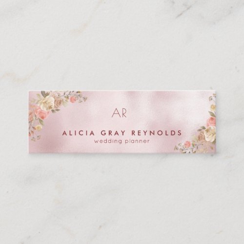 Rose Gold Monogram Elegant Floral Wedding Planner Mini Business Card