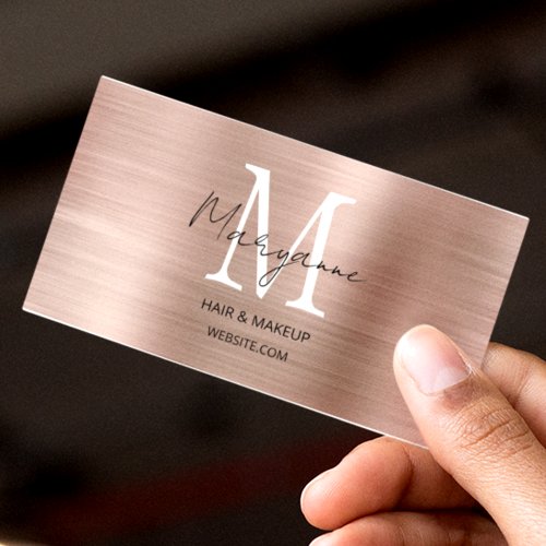 Rose Gold Monogram Elegant Modern Business Card