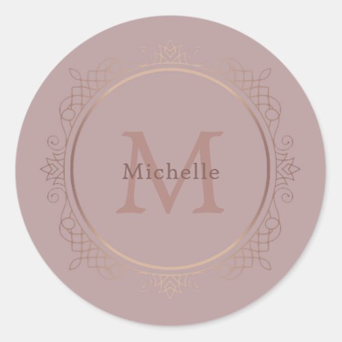 Rose Gold Monogram Elegant Personalized Template Classic Round Sticker