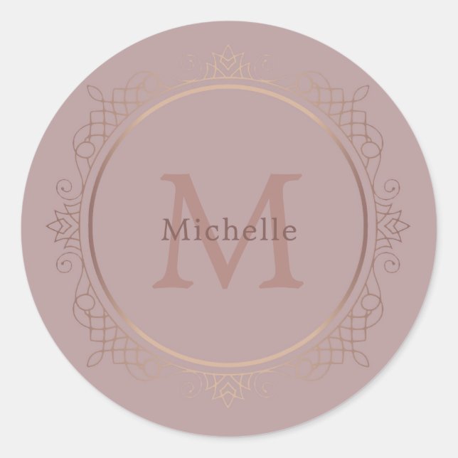 Rose Gold Monogram Elegant Personalized Template Classic Round Sticker (Front)