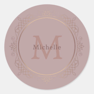 Rose Gold Monogram Elegant Personalized Template Classic Round Sticker