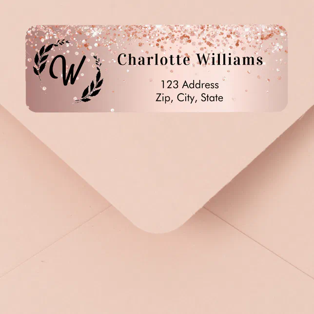 Rose gold monogram elegant return address label Zazzle