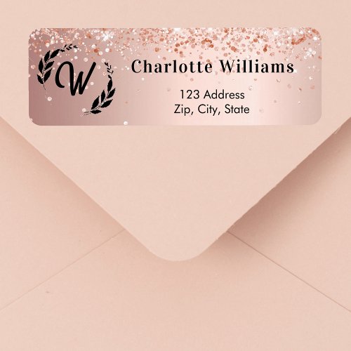 Rose gold monogram elegant return address label