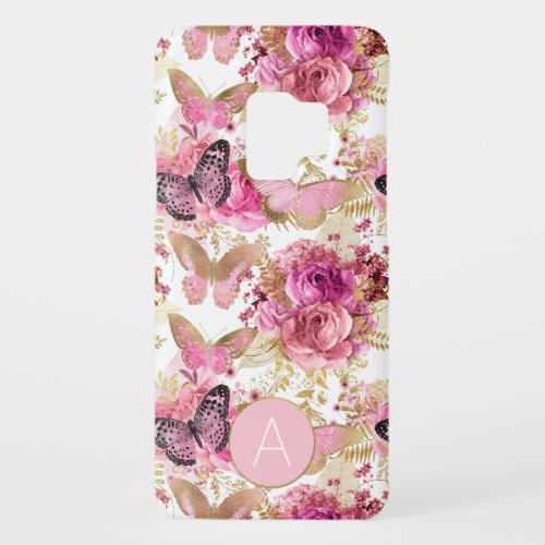 Rose Gold Monogram Floral Butterfly Pattern Case_Mate Samsung Galaxy S9 Case