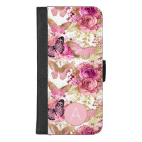 Rose Gold Monogram Floral Butterfly Pattern