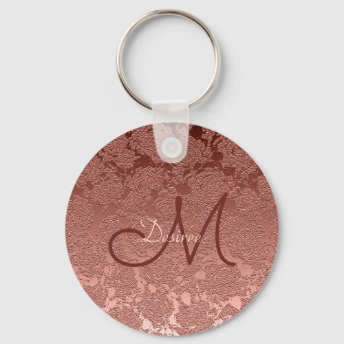 Rose Gold Monogram Floral Elegant Design Pattern Keychain