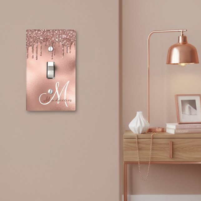 Rose gold Monogram Glitter Drips Pretty Girly Light Switch Cover (Creator Uploaded)