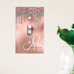 Rose gold Monogram Glitter Drips Pretty Girly Light Switch Cover<br><div class="desc">This design is a photo and not made with any actual glitter or sequins. It may be personalized in the area provided by changing the photo and/or text. Or it can be customized by clicking Personalize this Template and then choosing the click to customize further option and delete or change...</div>