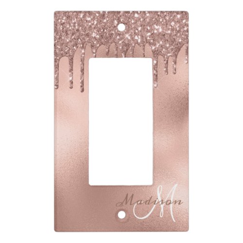 Rose gold Monogram Glitter Drips Pretty Girly Light Switch Cover