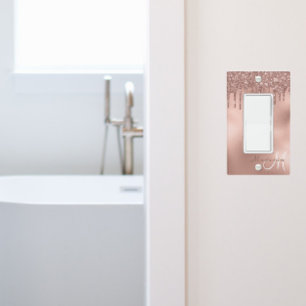 Rose gold Monogram Glitter Drips Rocker Pretty Light Switch Cover