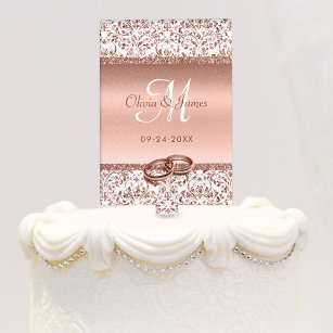 Rose Gold Monogram Glitter Elegant Wedding  Cake Topper