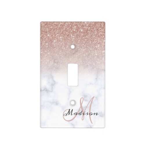 Rose gold Monogram Glitter Marble Pretty Girly Light Switch Cover