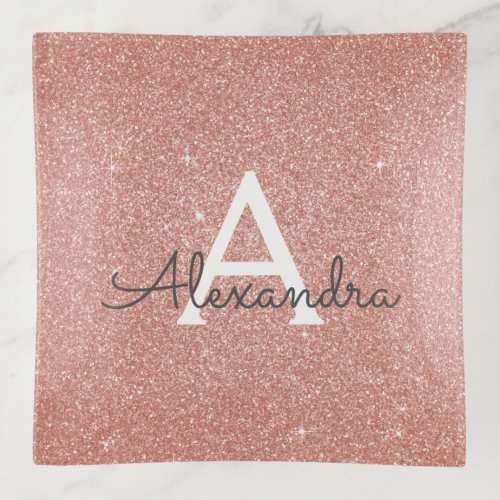 Rose Gold Monogram Glitter Sparkle Monogram Tray