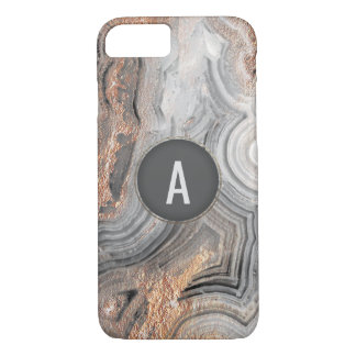 Rose gold monogram gray geode phone cover crystal