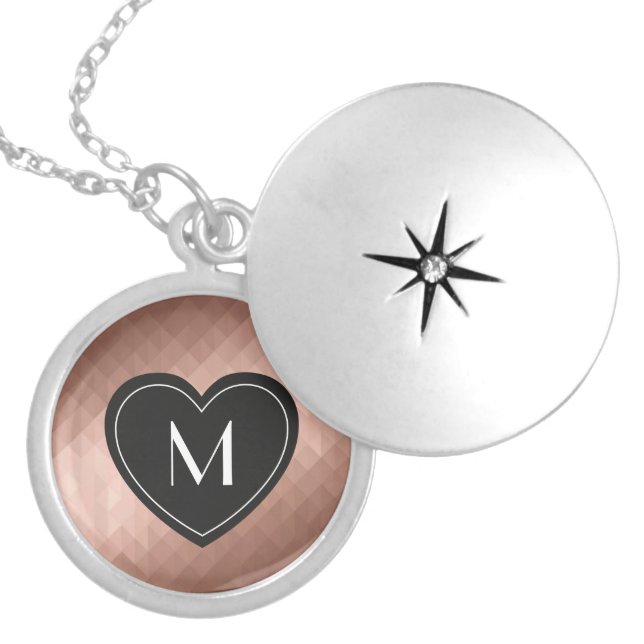 Rose gold monogram in black heart chic girl locket necklace (Front)