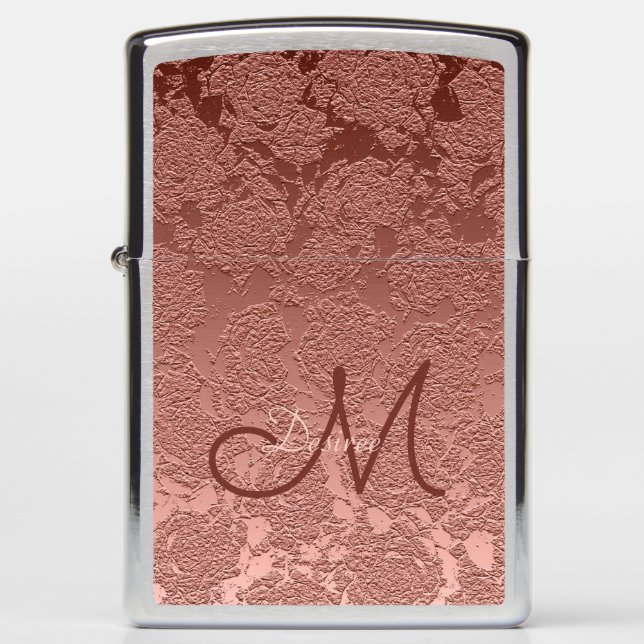 Rose Gold Monogram Initial Elegant Floral Modern Zippo Lighter (Front)