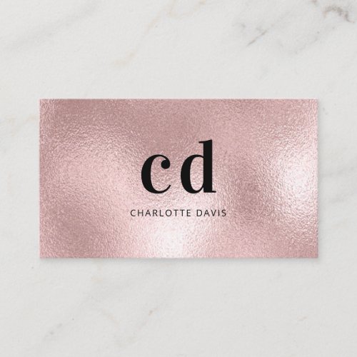 Rose gold monogram initial minimalist business card