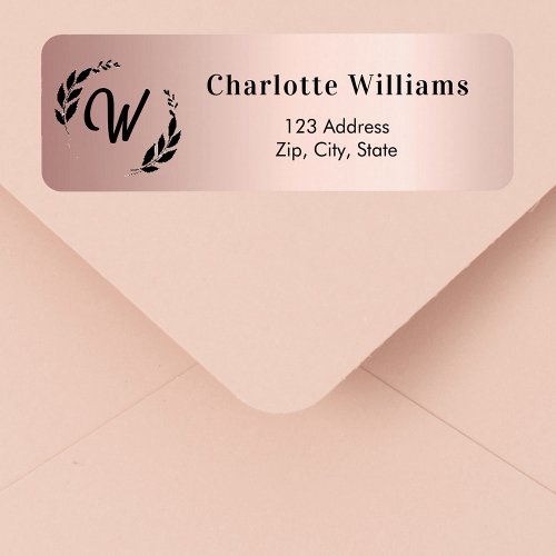 Rose gold monogram initial return address label