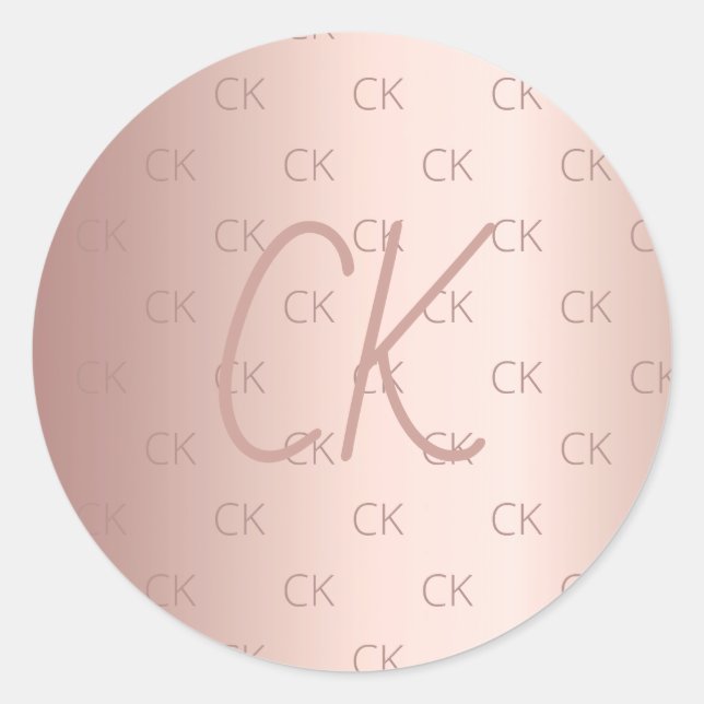 Rose gold monogram initials classic round sticker (Front)