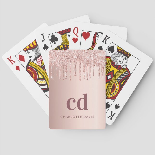 Rose gold monogram initials drips poker cards (Back)