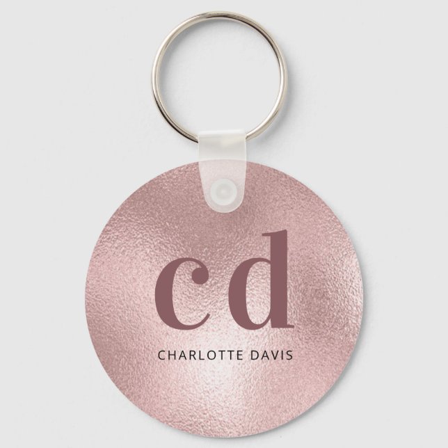Rose gold monogram initials keychain (Front)