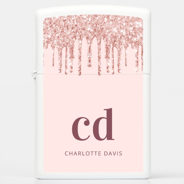 Rose gold monogram initials modern custom zippo lighter (Front)