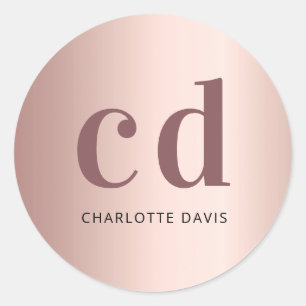Rose gold monogram initials name chic classic round sticker