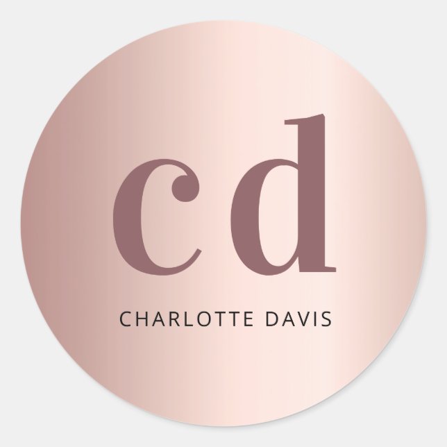 Rose gold monogram initials name chic classic round sticker (Front)