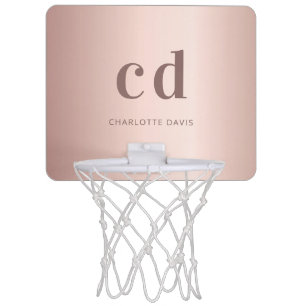 Rose gold monogram initials name elegant mini basketball hoop