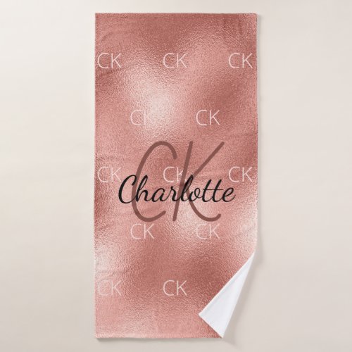 Rose gold monogram initials name minimalist bath towel