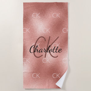 Rose gold monogram initials name minimalist beach towel
