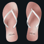 Rose gold monogram initials name minimalist flip flops<br><div class="desc">Rose gold background,  black and white text.  Personalize and add a name and monogram initials. The name is written with a modern hand lettered style script.</div>
