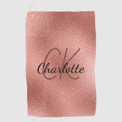 Rose gold monogram initials name minimalist golf towel