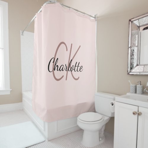 Rose gold monogram initials name minimalist shower curtain