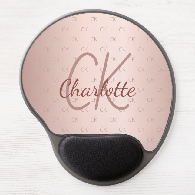 Rose gold monogram initials pink elegant name gel mouse pad (Front)