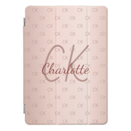 Rose gold monogram initials pink modern iPad pro cover