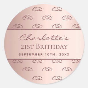 Rose gold monogram initials script birthday classic round sticker