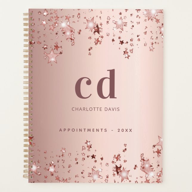 Rose gold monogram initials stars name planner (Front)