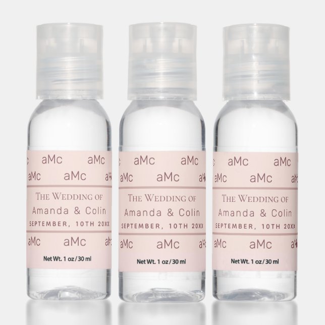 Rose gold monogram initials wedding hand sanitizer (Set)