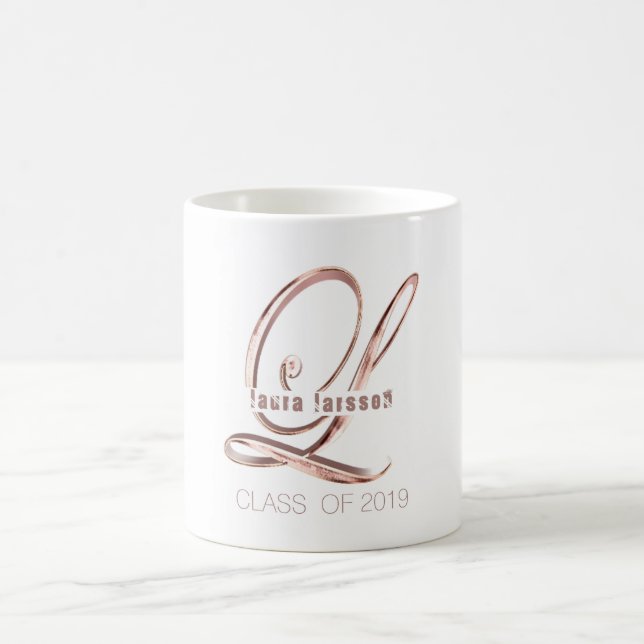 Rose Gold Monogram Letter L Custom Name and Text Coffee Mug (Center)