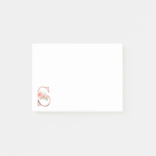 Rose Gold Monogram Letter S Floral Foil Post-it Notes