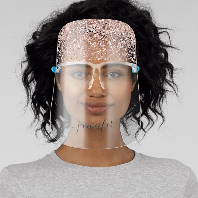 Rose Gold Monogram Luxury Glitter Salon Face Shield (Insitu)