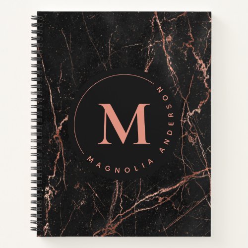 Rose Gold Monogram Marble Notebook