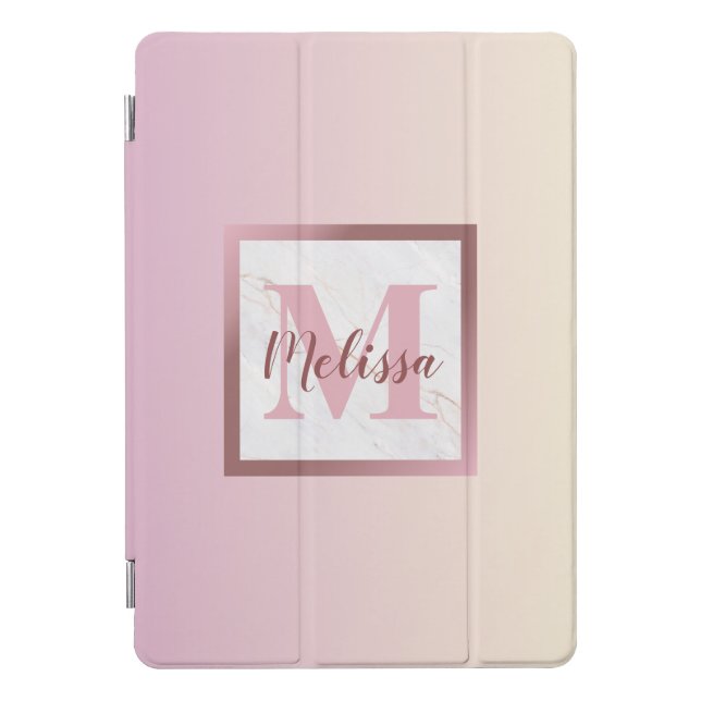 Rose Gold Monogram Marble Pink Ombre Case For The  (Front)
