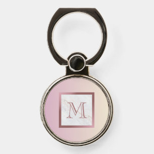 Rose Gold Monogram Marble Pink Ombre Phone Ring Stand