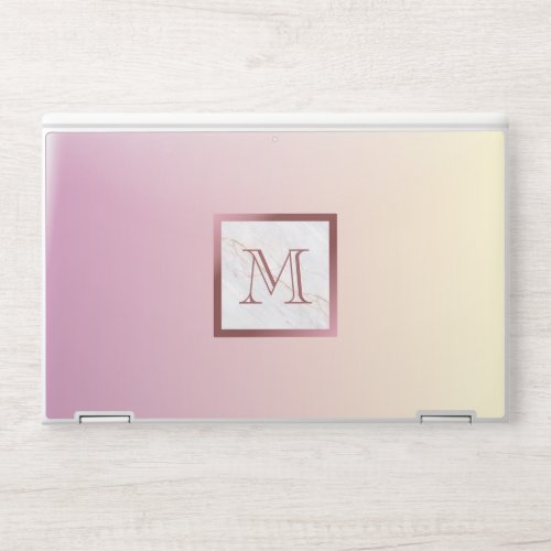 Rose Gold Monogram Marble Pink Vanilla Gradient HP Laptop Skin