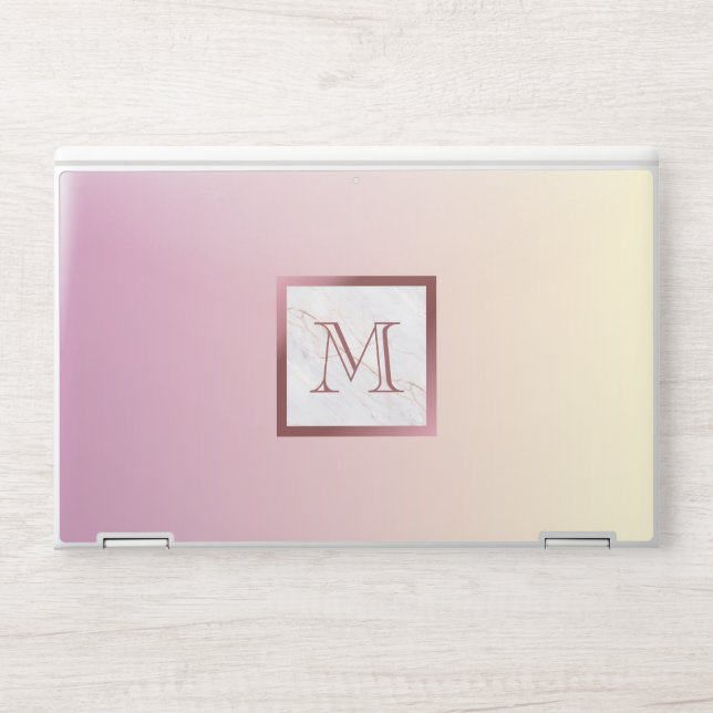 Rose Gold Monogram Marble Pink Vanilla Gradient HP Laptop Skin (Front)