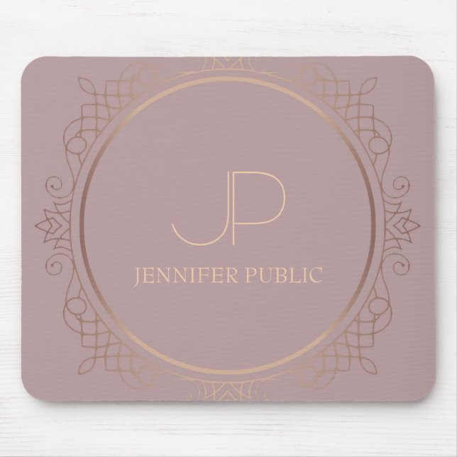 Rose Gold Monogram Modern Elegant Template Mouse Pad (Front)